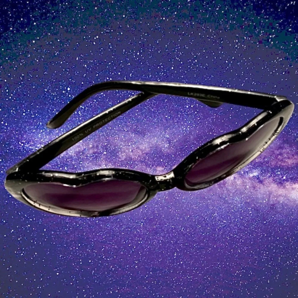 Girls Heart Shaped Sunglasses Black Glitter Frames & Purple Lenses